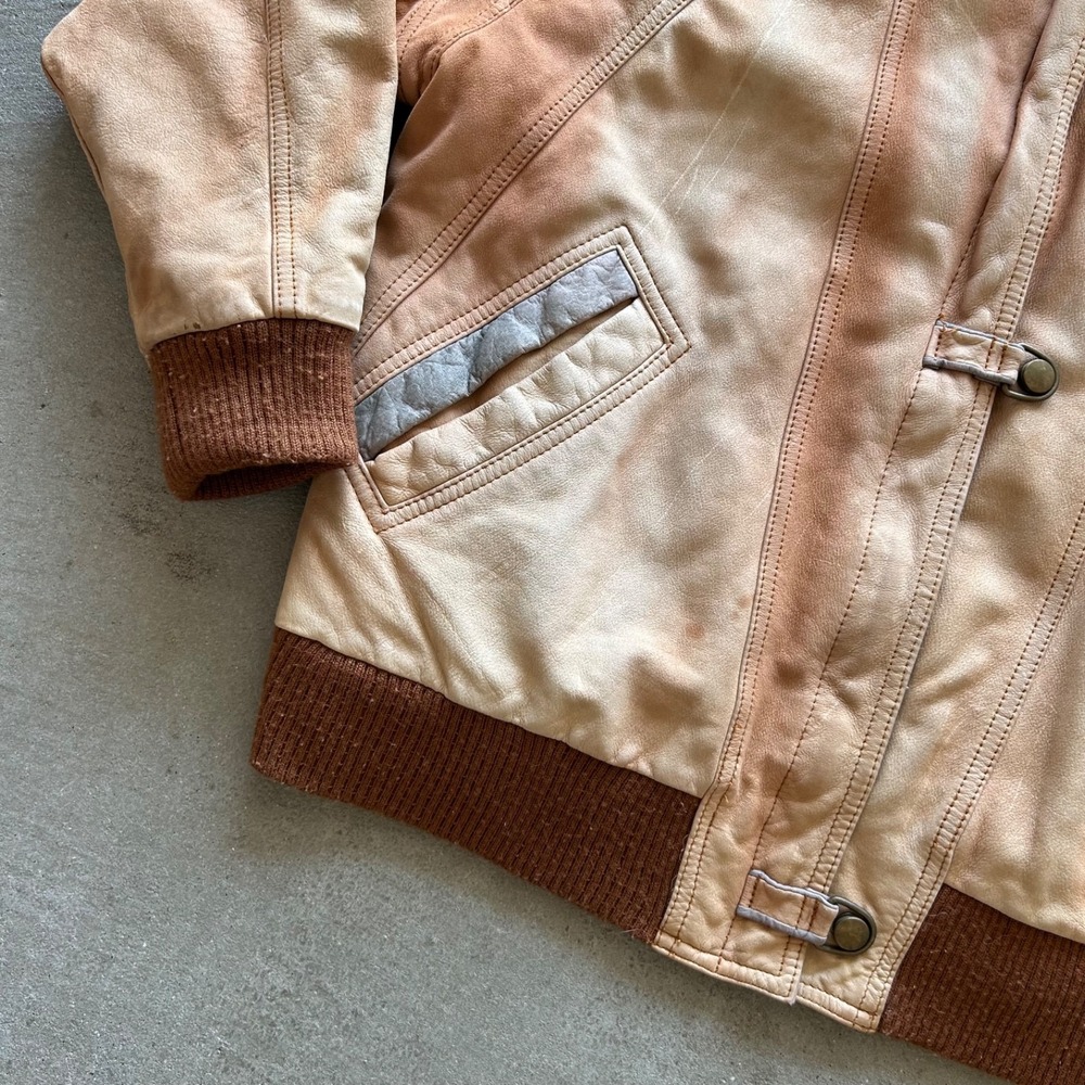 Vintage 80s Brandon Thomas Leather Flight Jacket Size Medium Tan 1989 Aviator - Picture 7 of 10